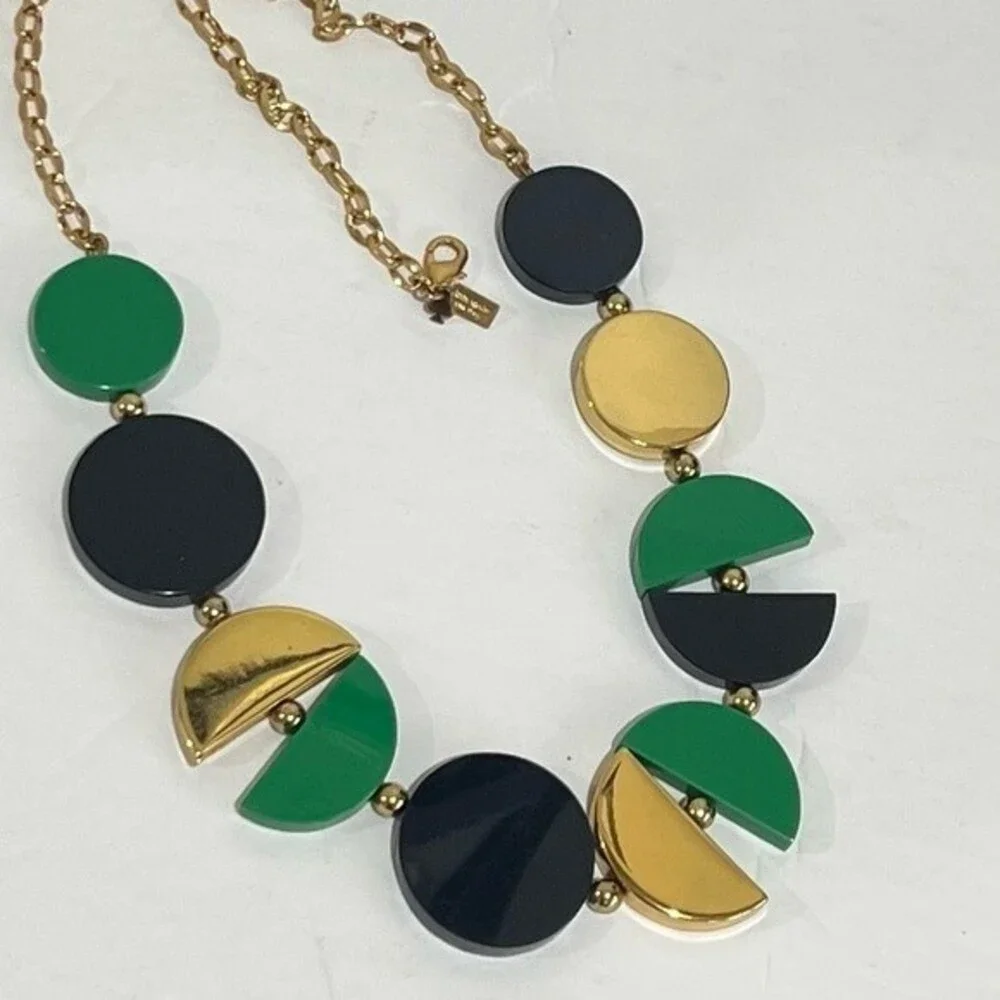Kate Spade Double Exposure Necklace Green Gold Black Modern Art Discs